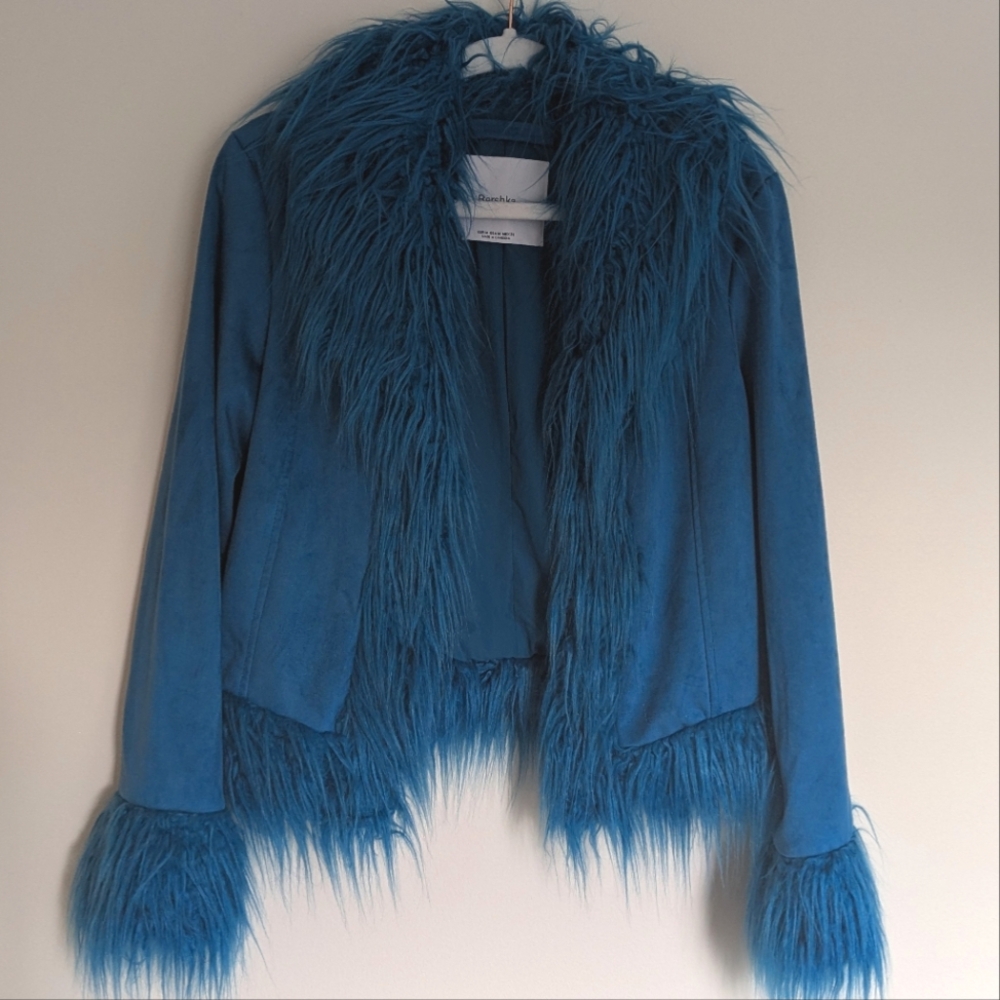 Bershka Faux Fur lined JACKET in BLUE size Medium